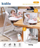 : Kidilo TY-02 Rocking High Chair – 2-in-1 Swing & Feeding Chair with Cry Sensor, Bluetooth Music, Double Tray & Double Cushion, Foldable with Wheels, 6 Months to 4 Years – Original German Brand