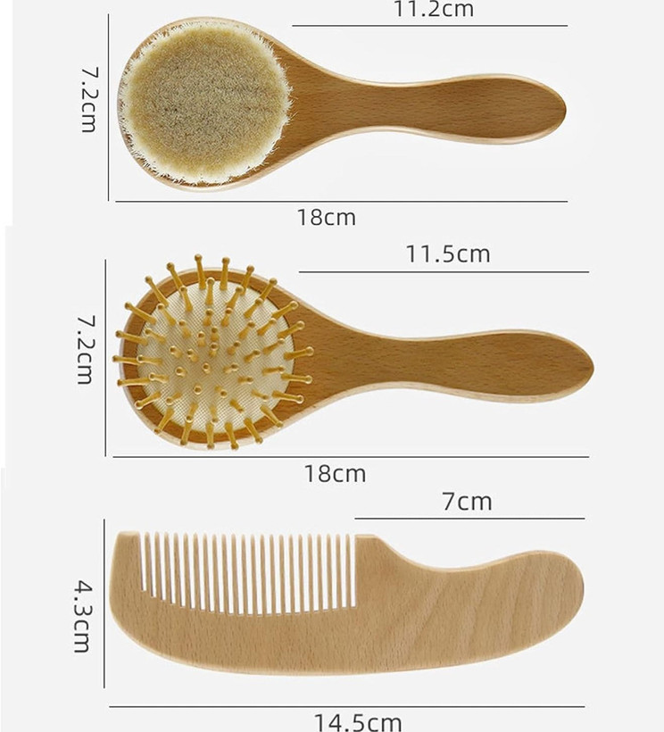 Philips Avent Baby Wooden Hair Brush Set 3PCS – Natural Soft Bristle Newborn Brush, Wooden Comb & Massage Brush – Eco-Friendly, Safe for Sensitive Scalp, Original