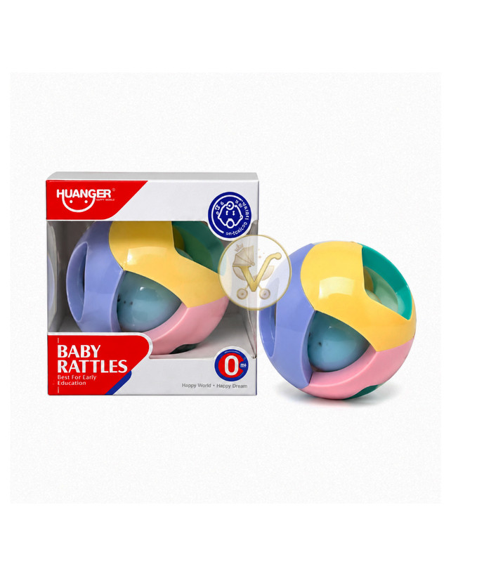 Huanger Baby Rattles Ball – Colorful Anti-Bacterial Educational Rattle Toy with Soft Sound, BPA-Free Safe Material, Ergonomic Design for Motor, Visual & Auditory Development – Suitable from Birth (0m+)